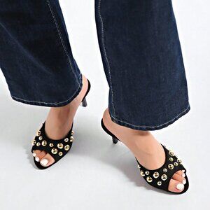 Black Party Women's Rivet Decor High Heel Elegant Stiletto Mules